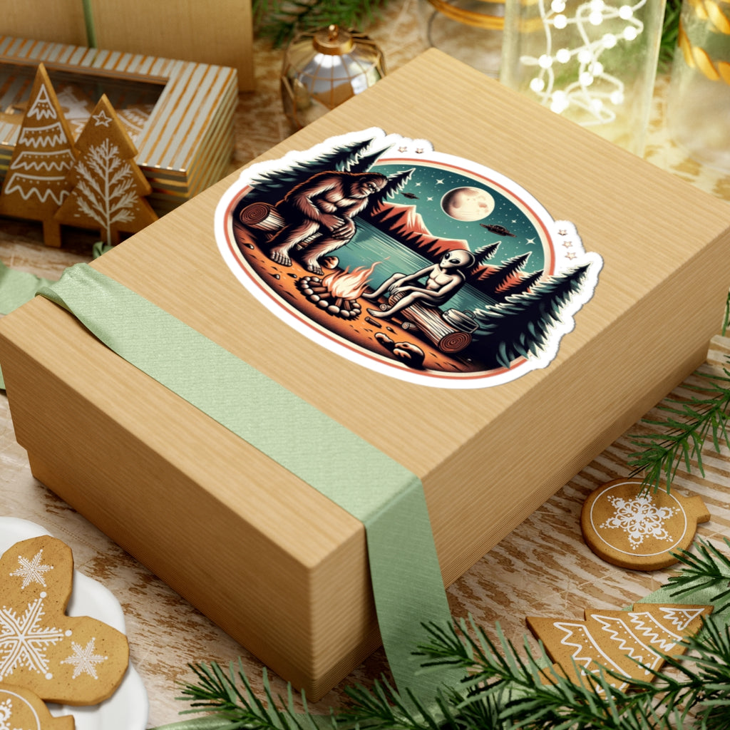 Bigfoot And Alien Campfire Sticker