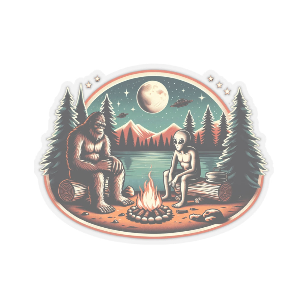 Bigfoot And Alien Campfire Sticker