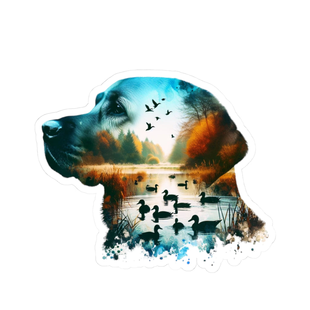 Labrador Silhouette Lake Scene Sticker